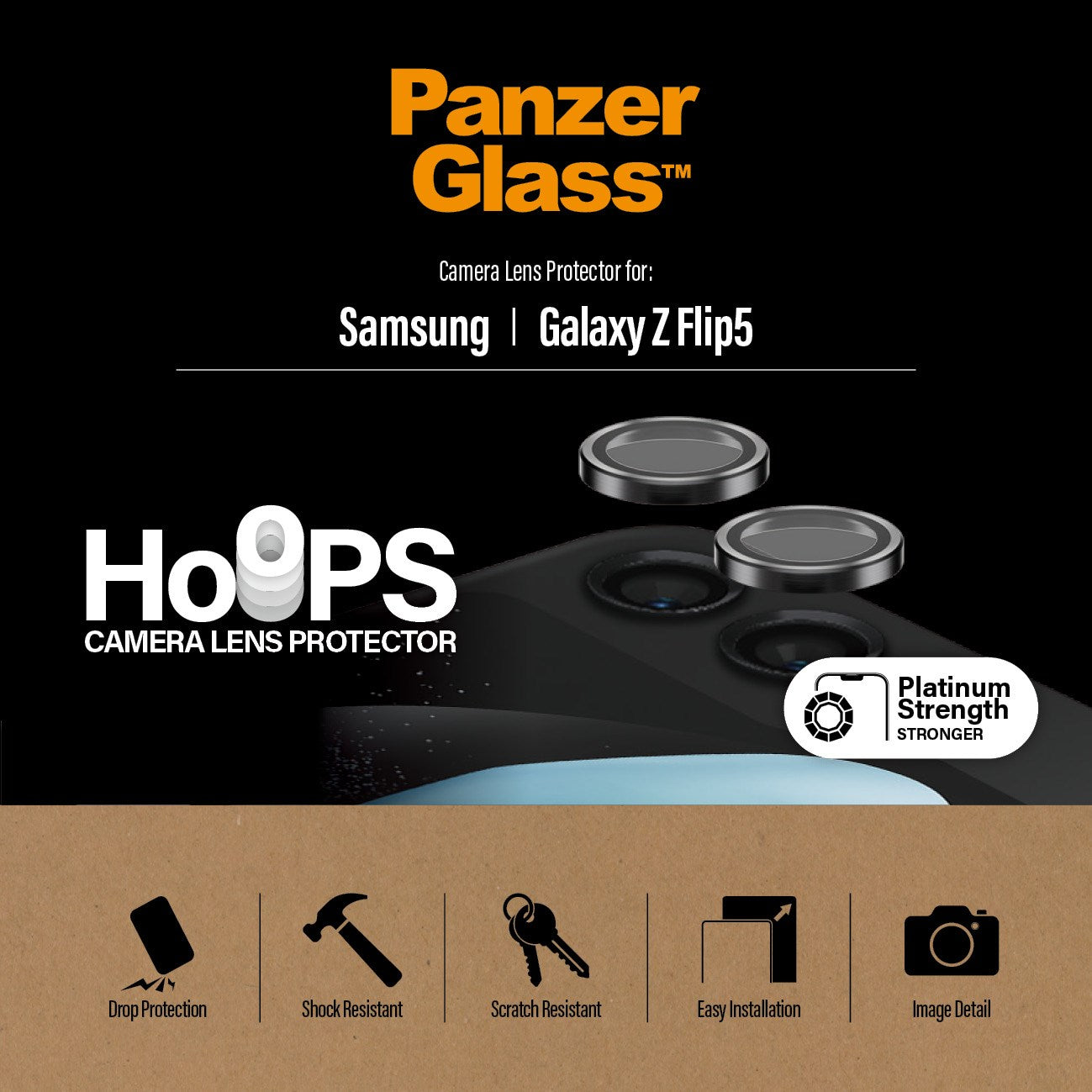 PanzerGlass® Hoops® Black Camera Lens Protector Samsung Galaxy Z Flip5 5G